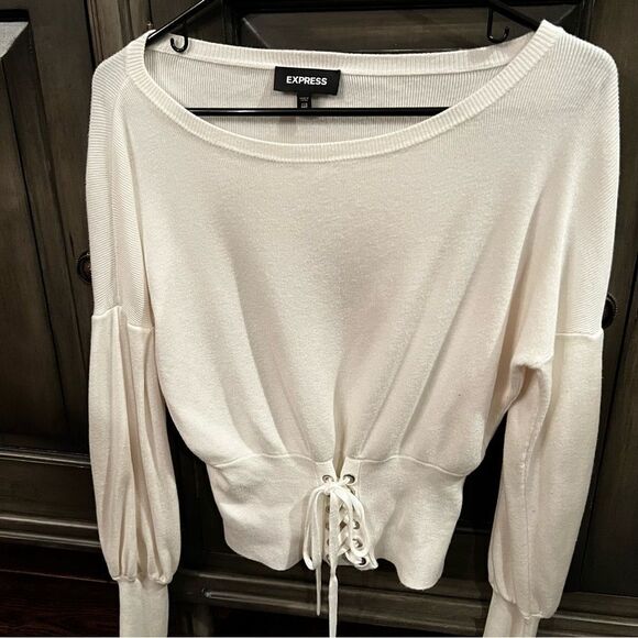 EXPRESS Sweater White with Puffy Sleeves size XXS - Picture 5 of 8
